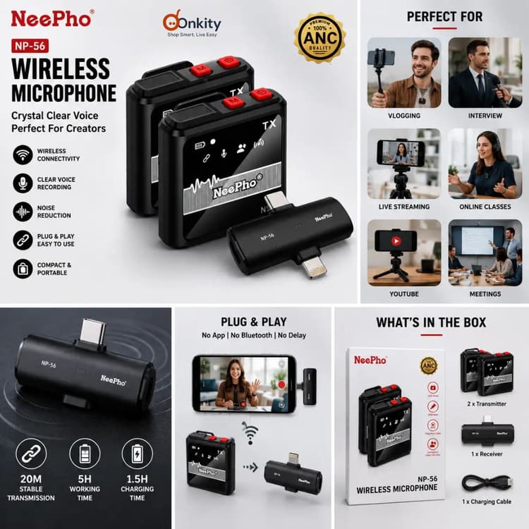 NeePho NP-56 Wireless Microphone – Noise Reduction Mini Mic